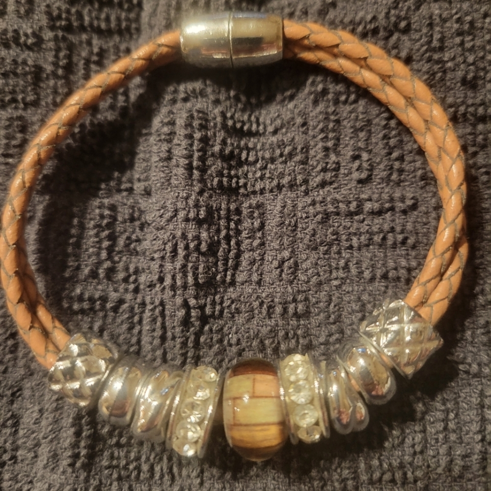 Artisan Designed Leather And Silver Bracelet